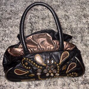 Vintage Chic Black and Gold Women's Shoulder Bag
